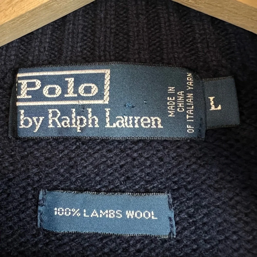 Polo Ralph Lauren Navy Blue 100% Lambswool Quarter Zip Sweater Mens Large